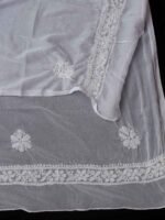 White Chikankari Buti Chiffon stole