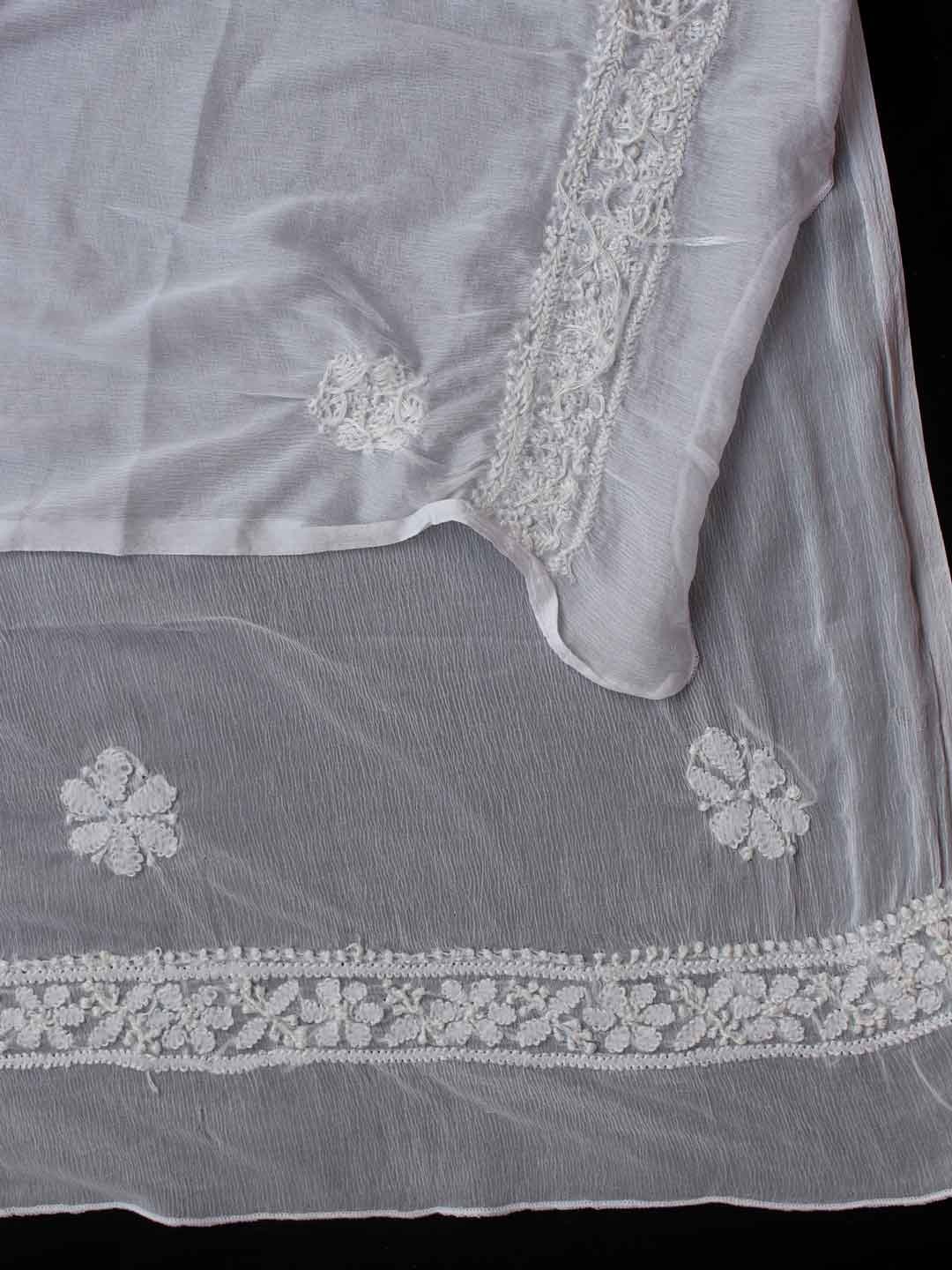 White-chikankari-buti-embroidered-chiffon-dupatta.jpg White Chikankari Buti Chiffon stole - Image 1