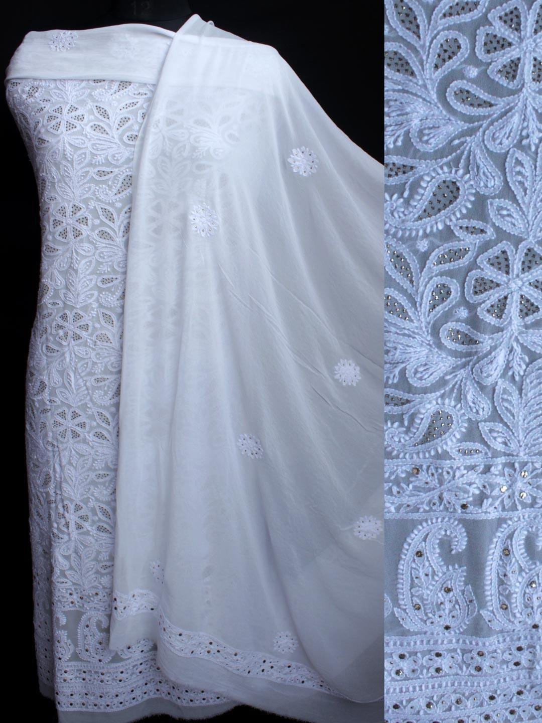 White-mukaish-chikankari-georgette-2pc-ladies-suit.jpg White Mukaish Chikankari Kurta-dupatta set - Image 1