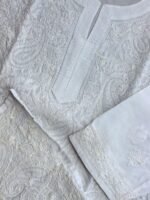 White paisley Chikankari embroidered Ladies kurta - Image 3