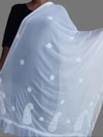 White Paisley chikankari chiffon dupatta - Image 2
