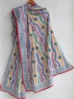 Multicolour Fulkari on White viscose Dupatta