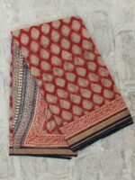 Wine-Red Bagru Printed Kota-doria Sari