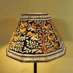 Yellow Birds on Black Base Tholu Bommalata Lampshade