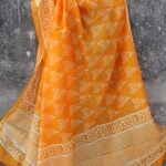 Yellow Block-Printed Chanderi dupatta