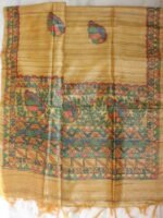 Yellow-Brown Madhubani Tassar silk Dupatta - Image 3