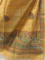 Yellow-Brown Madhubani Tassar silk Dupatta - Image 2
