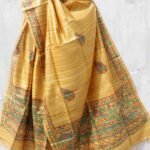 Yellow-Brown Madhubani Tassar silk Dupatta