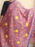 RosePatch Pink, zig-zag Yellow Phulkari Dupatta - Image 3