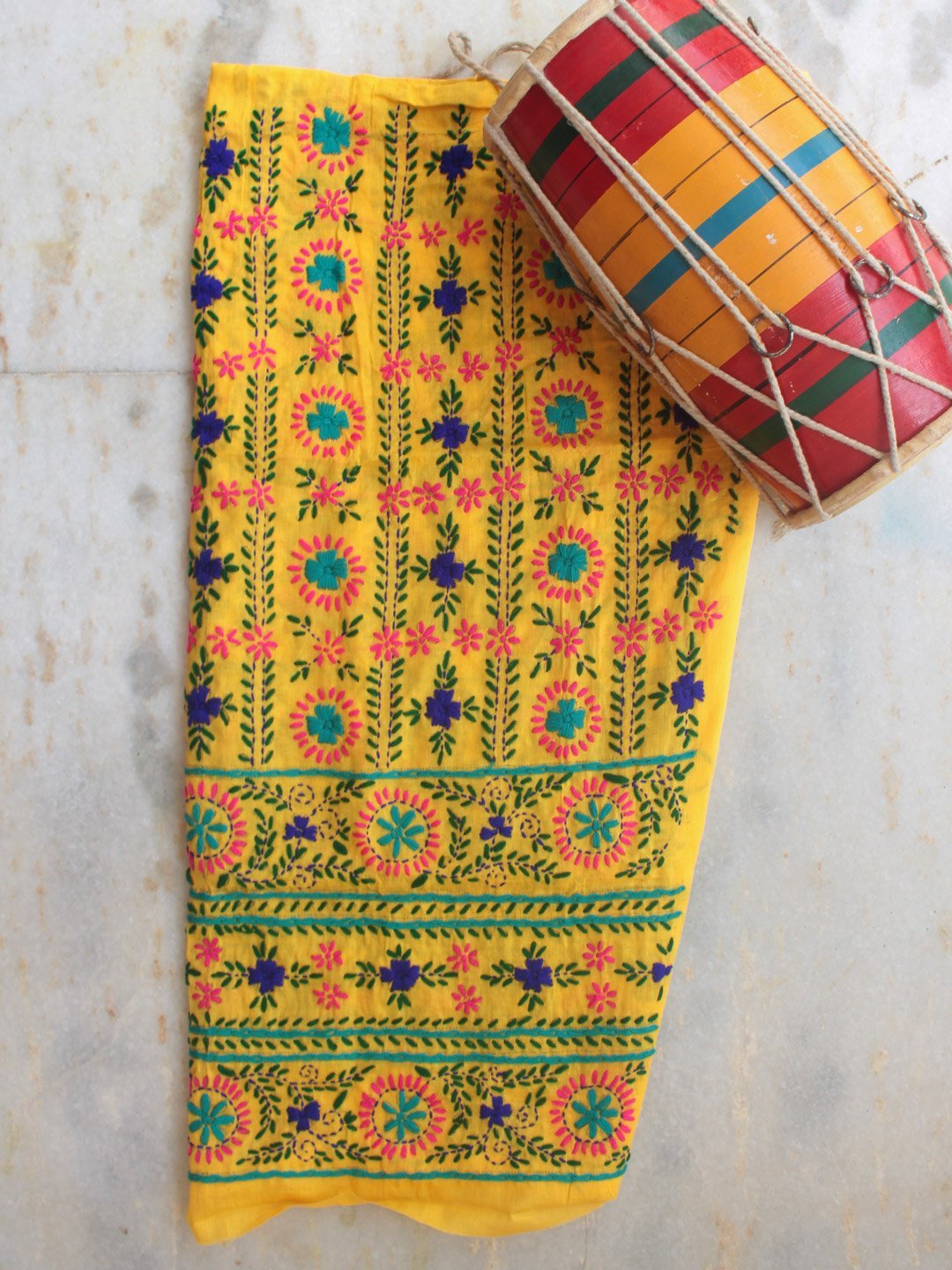 Yellow-Phulkari-cotton-salwar-fabric.jpg Yellow Phulkari cotton Salwar Fabric - Image 1