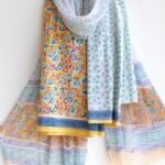 Yellow, green, White Block-Printed 3pc Cotton Suit Set