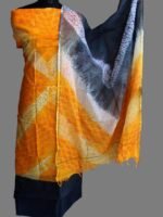Yellow and Grey Block-printed 3pc Kota cotton suit set
