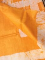 Turmeric-Yellow and off-White Batik Linen Saree - Image 3