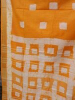 Turmeric-Yellow and off-White Batik Linen Saree - Image 2