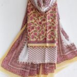 Yellow and white Sanganeri print cotton suit