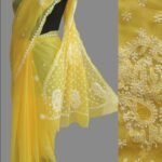 Yellow and white Georgette Chikankari Sari