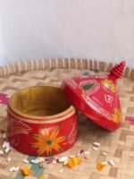 Yellow Flowers on Red wooden Sindoor Dani - Image 2