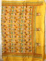 KanthaWork Handembroidered Yellow Silk Sari - Image 4