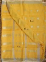 Yellow zari-work pure Linen Saree - Image 5