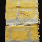 Yellow zari-work pure Linen Saree