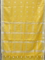 Yellow zari-work pure Linen Saree - Image 3