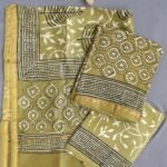 Yellowish-Green Block-Printed Chanderi Dress-material