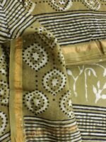 Yellowish-Green Block-Printed Chanderi Dress-material - Image 3