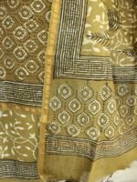 Yellowish-Green Block-Printed Chanderi Dress-material - Image 4
