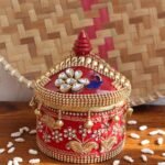 Zari and Blue Peacocks small wooden Sindoor-Box