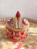 Zari and Blue Peacocks small wooden Sindoor-Box - Image 2