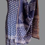 White Block-Printed Indigo Chanderi 3pc Ladies suit