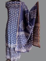 White Block-Printed Indigo Chanderi 3pc Ladies suit