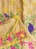 Beige-brown Phulkari cotton salwar fabric - Image 3