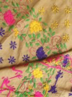 Beige-Brown Phulkari embroidered Salwar Fabric - Image 3