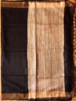 Silk Palla, Yellow And Black Silk Linen Sari - Image 4