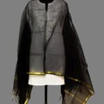 Golden Border Black polysilk chanderi dupatta