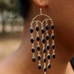 Umbrella shape, Black stone silver Earrings