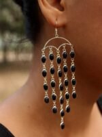Umbrella shape, Black stone silver Earrings
