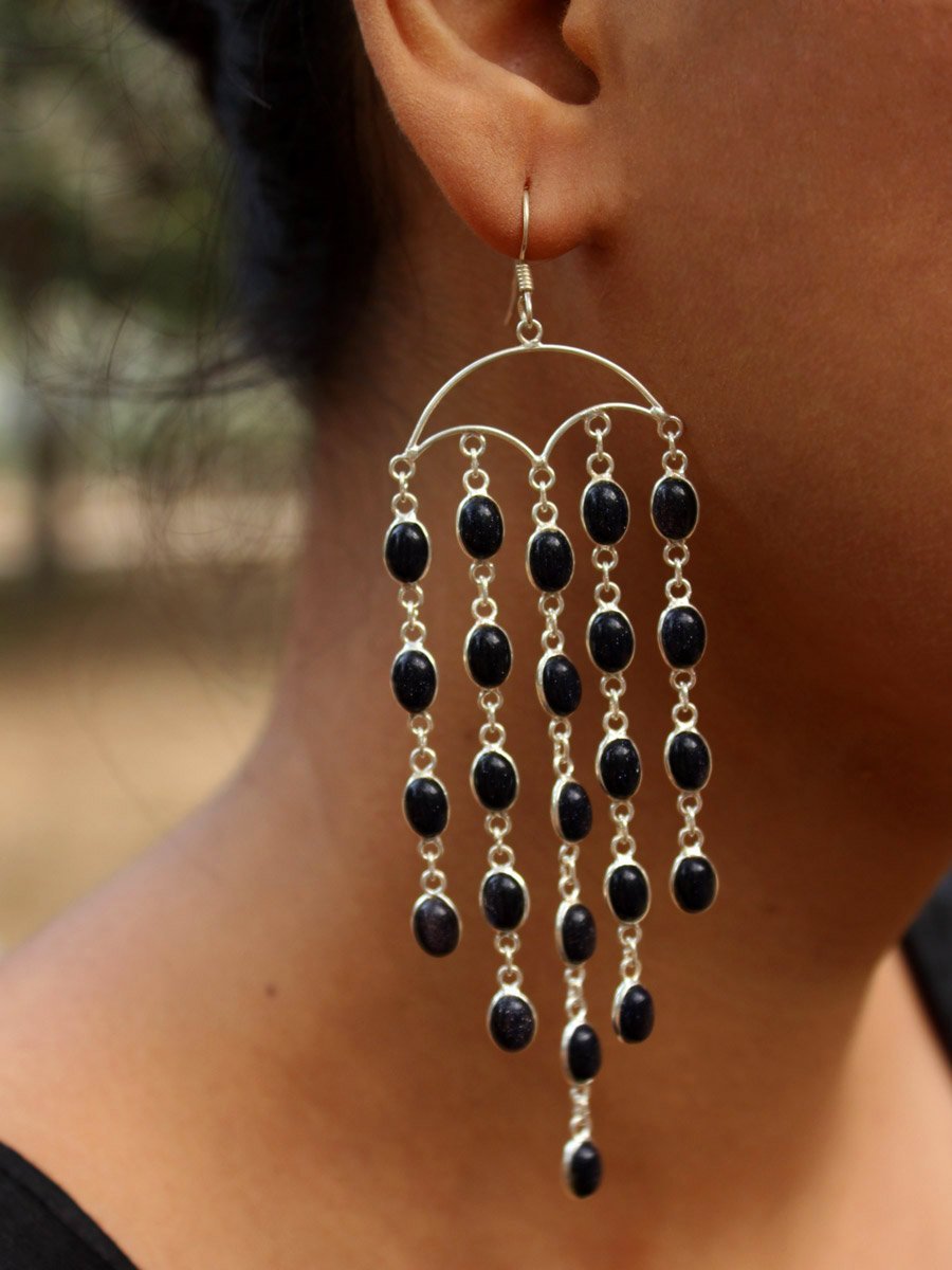 black-stone-silver-earrings.jpg Umbrella shape, Black stone silver Earrings - Image 1