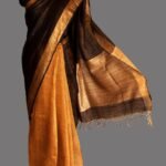 Silk Palla, Yellow And Black Silk Linen Sari