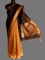 Silk Palla, Yellow And Black Silk Linen Sari