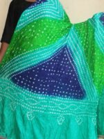 Blue and green polysilk Bandhani Dupatta