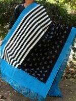 Black, blue and White Pochampally ikkat Dupatta
