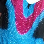Blue, magenta and black polysilk Bandhani Dupatta