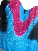 Blue, magenta and black polysilk Bandhani Dupatta