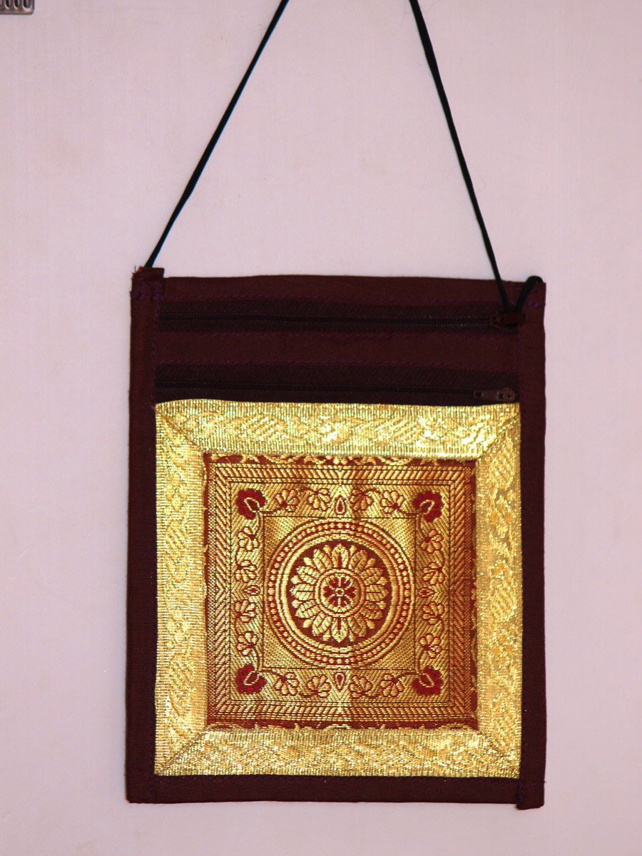 brown-passport-banarasi-bag.jpg Brown Banarasi brocade bag - Image 1
