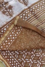 Caramel brown Bagru-Printed Chanderi Saree - Image 3