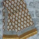 Coffee Brown Bagru-printed chanderi saree