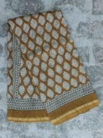 Coffee Brown Bagru-printed chanderi saree