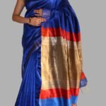 Beige Palla, Blue Bhagalpuri Dupion Silk Sari